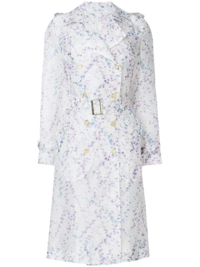Max Mara Double-breasted Belted Floral-print Silk Trench Coat In White