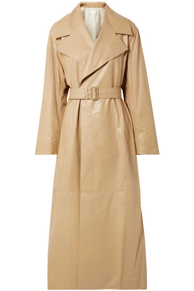 The Row Moora Leather Trench Coat In Tan