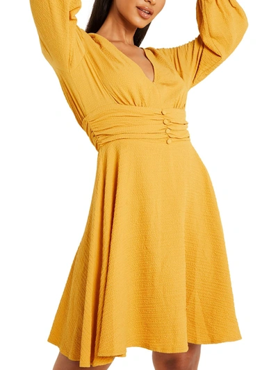 Quiz Womens Scuba Stretch V-neck Mini Fit & Flare Dress In Yellow