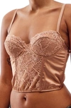 Bdg Urban Outfitters Lace & Satin Corset Crop Top In Tan