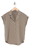 T Tahari Airflow Button-up Camp Shirt In Khaki Olive