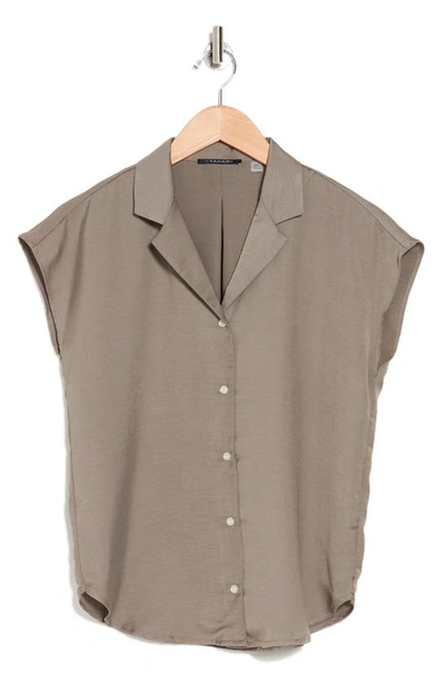 T Tahari Airflow Button-up Camp Shirt In Khaki Olive