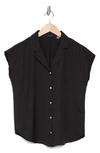 T Tahari Airflow Button-up Camp Shirt In Black