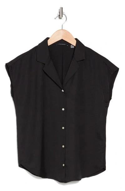 T Tahari Airflow Button-up Camp Shirt In Black