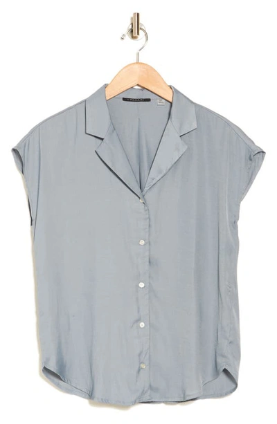 T Tahari Airflow Button-up Camp Shirt In Mid Steel Blue