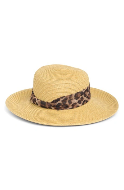 Nordstrom Abstract Stripe Band Straw Hat In Natural Dark Leopard