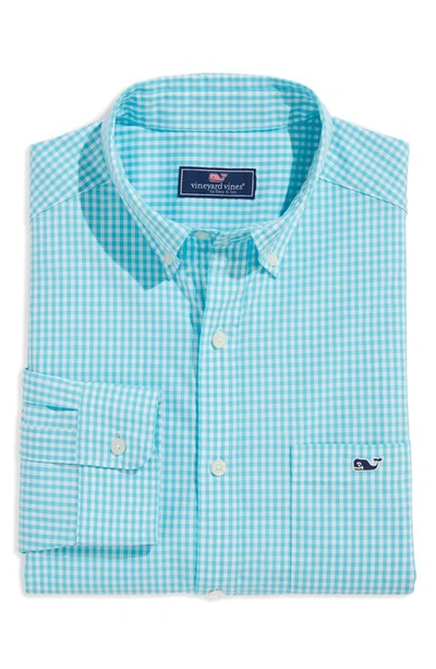 Vineyard Vines Gingham Stretch Cotton Button-down Shirt In Green Sea Grove