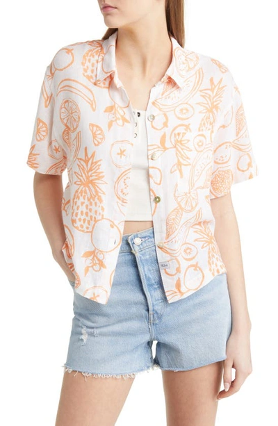 Rails Payton Print Short Sleeve Linen Blend Shirt In Orange Painted Fruits