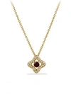 David Yurman Venetian Gemstone & Diamond Pavé Quatrefoil Pendant Necklace In Gold Red