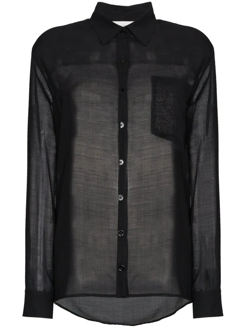 sheer long sleeve button down top