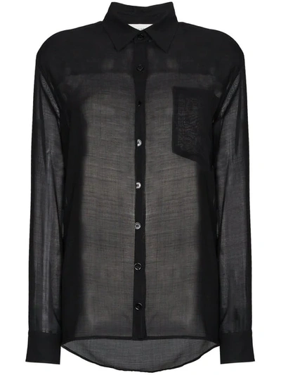 Beau Souci Sheer Long Sleeve Button Down Shirt - Black