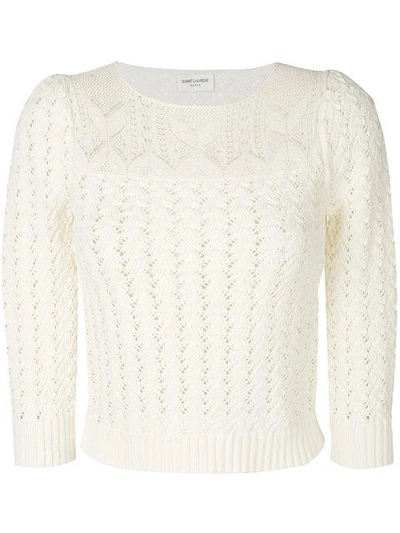 Saint Laurent Embroidered Fitted Sweater - White