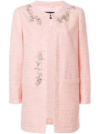 Boutique Moschino Embellished Tweed Jacket In Pink