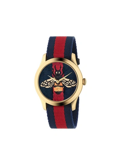 Gucci 38mm G-timeless Bee Web Watch In Blue