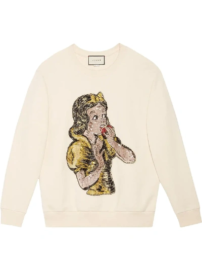 Gucci Oversize Sweatshirt With Sequin Snow White In Neutrals | ModeSens