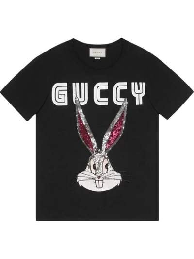 Gucci Black Guccy Crystal Bugs Bunny T-shirt | ModeSens