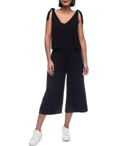 Bobeau B Collection By  Knotted-shoulder Overlay Jumpsuit In Black