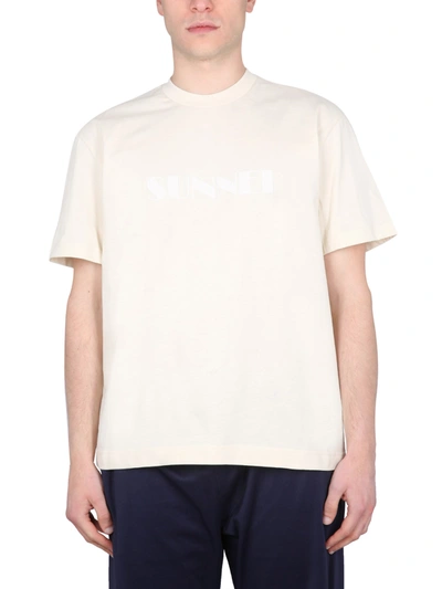 Sunnei Crew-neck T-shirt With Logo In Beige