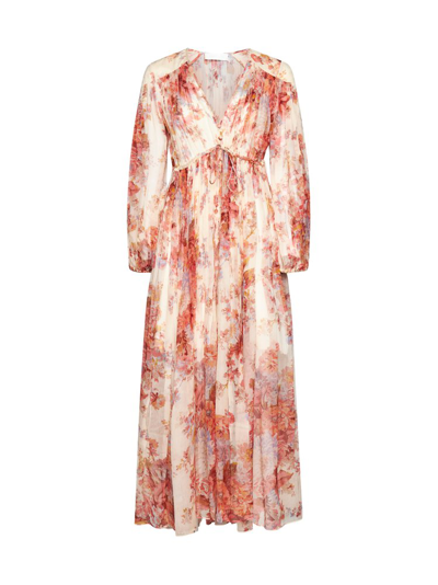 Zimmermann Devi V-neckline Floral-print Midi Dress In Cream