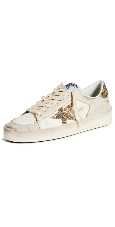 Golden Goose Stardan Leather Glitter Low-top Sneakers In White/oth