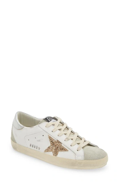 Golden Goose Superstar Leather Glitter Low-top Sneakers In White/ Gold/ Silver