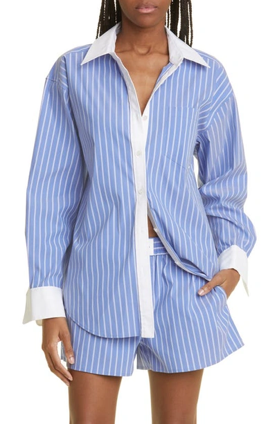 Alexander Wang Button Down Shirt With Chest Pocket In 428 Blue/white
