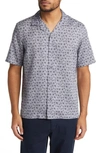 Theory Irving Floral Print Short Sleeve Button-up Shirt In Misty Haze/ Black