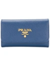 Prada Logo Plaque Key Case In Blue