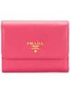 Prada Logo Plaque Wallet In Pink