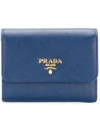 Prada Logo Plaque Wallet In Blue