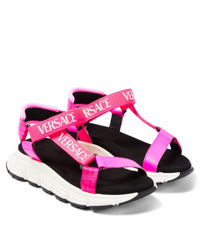 Versace Kids' Logo-print Touch-strap Sandals In Pink