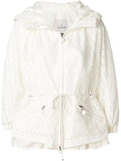 Moncler Zipped Embroidered Jacket In White