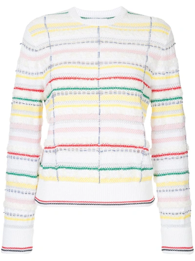 Thom Browne Crew Neck Pullover With Tipping Stripe In Cotton Lurex In Multicolour