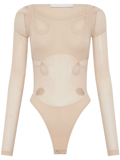 Dion Lee Cut-out Detail Long-sleeve Bodysuit In Neutrals