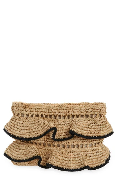 Btb Los Angeles Joey Ruffle Raffia Clutch In Black