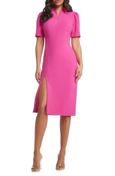 Dress The Population Gloria Front Zip Sheath Dress In Bright Fuchsia