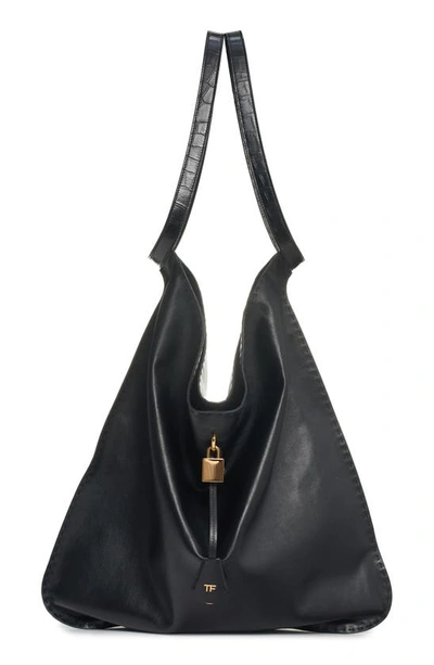 Tom Ford Large Calfskin Leather Bucket Bag In Black