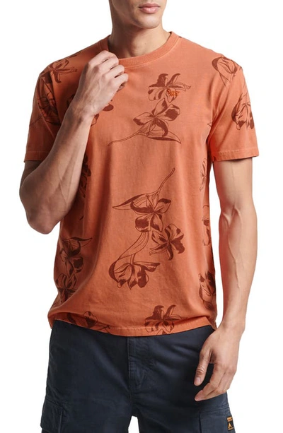 Superdry Vintage Print T-shirt In Mango Orange Overdye