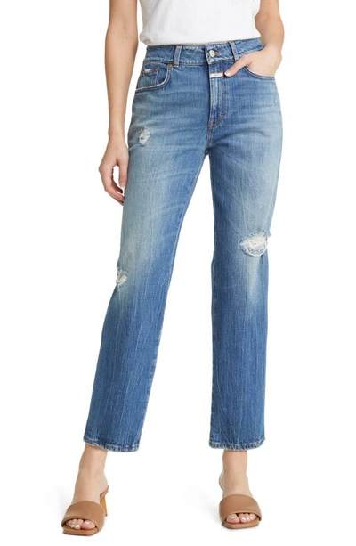 Closed Milo Distressed Straight Leg Jeans In Blue