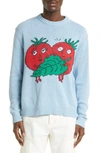 Sky High Farm Workwear Happy Tomato Intarsia Sweater In Light Blue