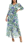 Nina Leonard Floral V-neck Maxi Dress In French Lilac Multi
