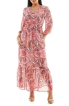 Nina Leonard Floral V-neck Maxi Dress In Dragonfruit Multi
