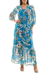 Nina Leonard Floral V-neck Maxi Dress In Waterfall Multi