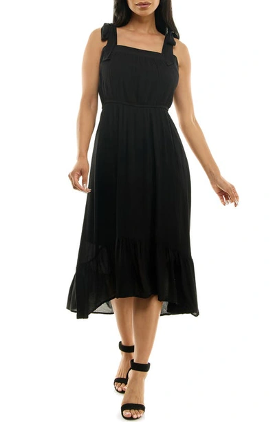 Nina Leonard Tie Strap High-low Dress In Black