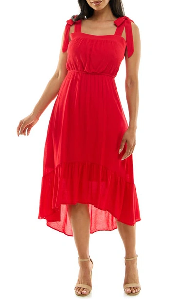 Nina Leonard Tie Strap High-low Dress In Real Red