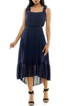 Nina Leonard Tie Strap High-low Dress In Navy