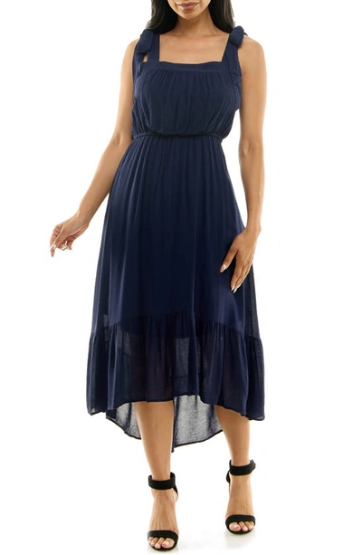 Nina Leonard Tie Strap High-low Dress In Navy