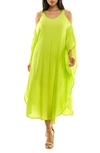 Nina Leonard Gauze Long Sleeve Cold Shoulder Dress In Moss