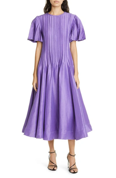 Aje Nova Pleated Linen Blend Midi Dress In Deep Violet | ModeSens