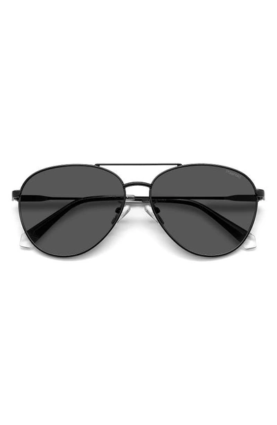 Polaroid 60mm Polarized Aviator Sunglasses In Black/ Grey Polar